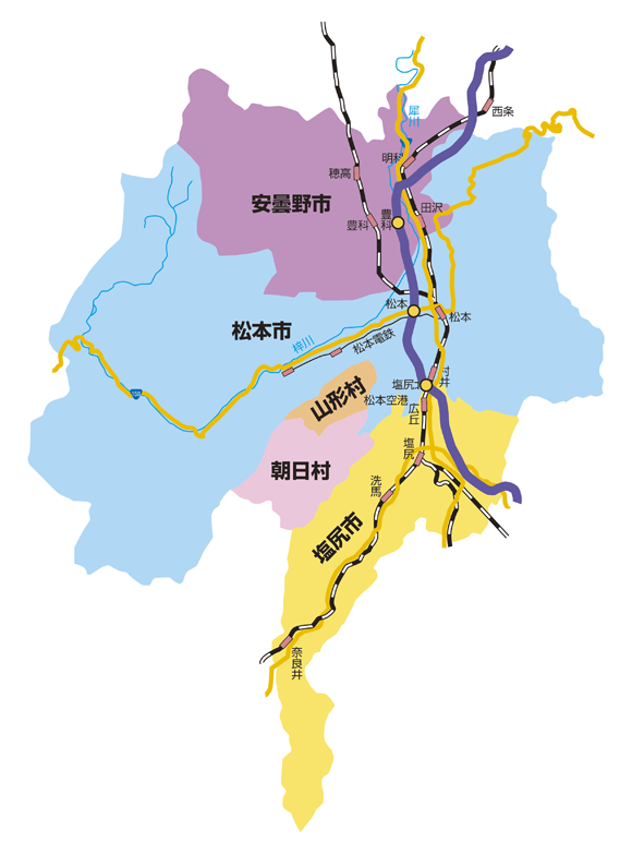 松本市内の都市ガス供給区域